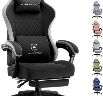 GTPLAYER Gaming Chair, Computer Office Chair with Pocket Spring Cushion, Linkage Armrests and Footrest, High Back Ergonomic Computer Chair with Lumbar Support Task Chair with Footrest(Black)