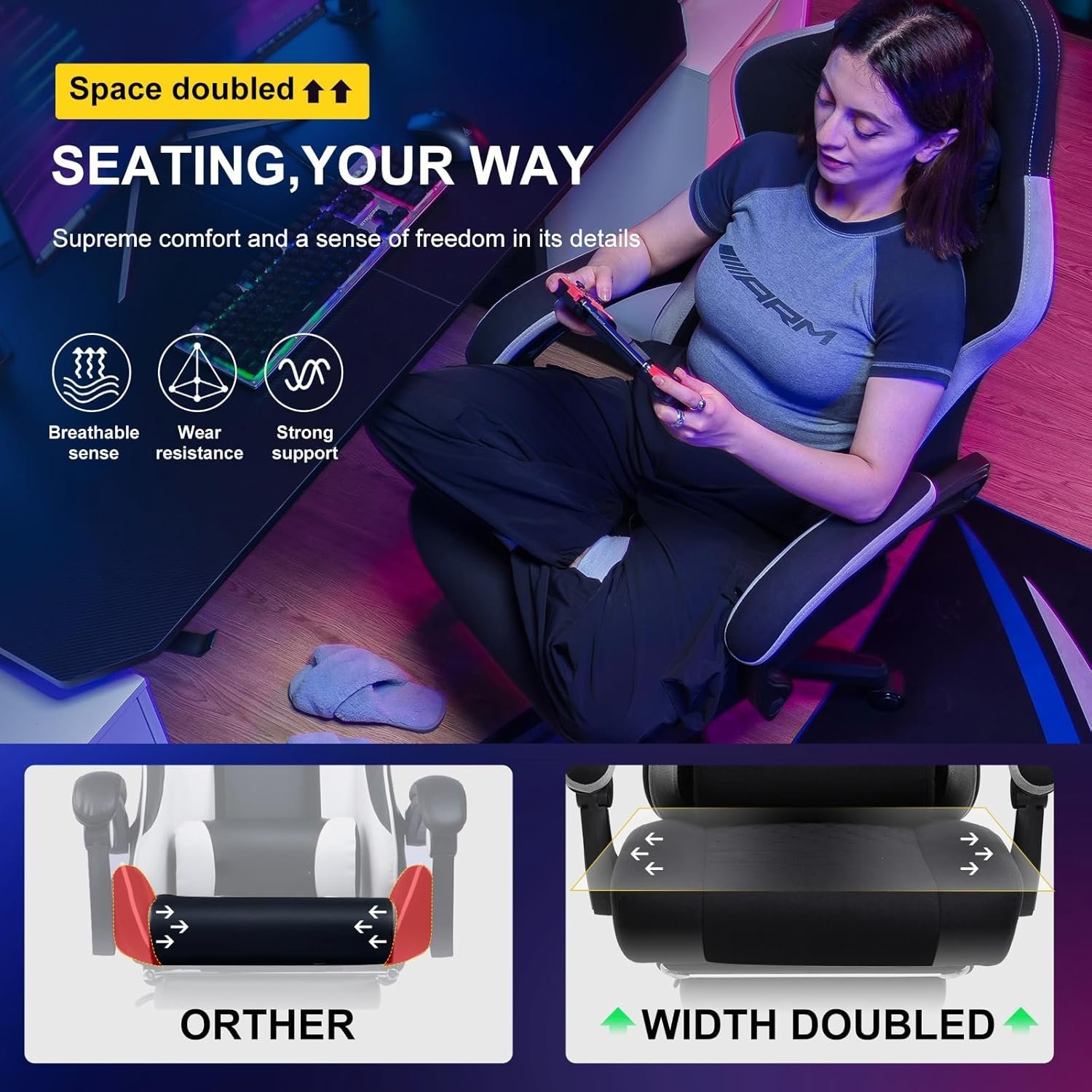 GTPLAYER Gaming Chair, Computer Office Chair with Pocket Spring Cushion, Linkage Armrests and Footrest, High Back Ergonomic Computer Chair with Lumbar Support Task Chair with Footrest(Black) - Image 2